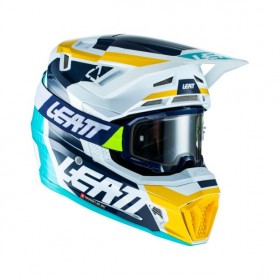Кроссовый шлем 7.5 V22 бело - голубой + очки Velocity 4.5